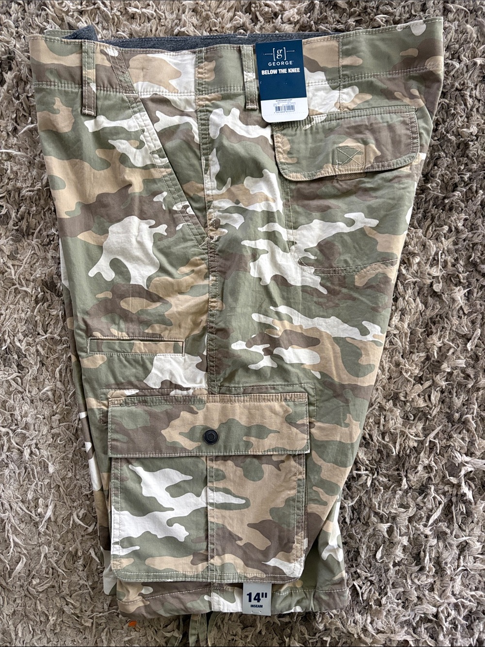 New George below the knee long camel cargo shorts men’s